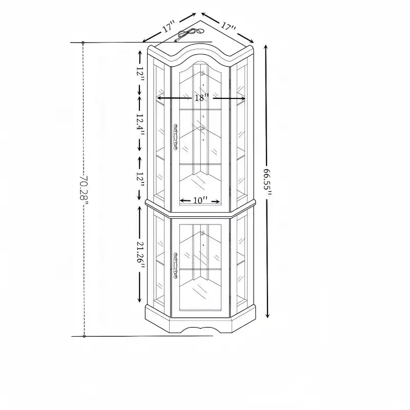 Lighted Corner Curio Cabinet with Tempered Glass Doors & Shelves - Elegant Display Storage for Living Room & Bedroom Decor