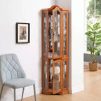 Lighted Corner Curio Cabinet with Tempered Glass Doors & Shelves - Elegant Display Storage for Living Room & Bedroom Decor