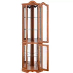 Lighted Corner Curio Cabinet with Tempered Glass Doors & Shelves - Elegant Display Storage for Living Room & Bedroom Decor