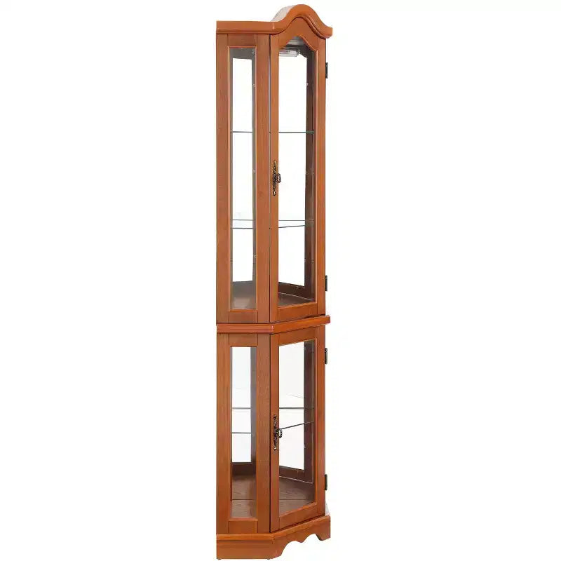 Lighted Corner Curio Cabinet with Tempered Glass Doors & Shelves - Elegant Display Storage for Living Room & Bedroom Decor