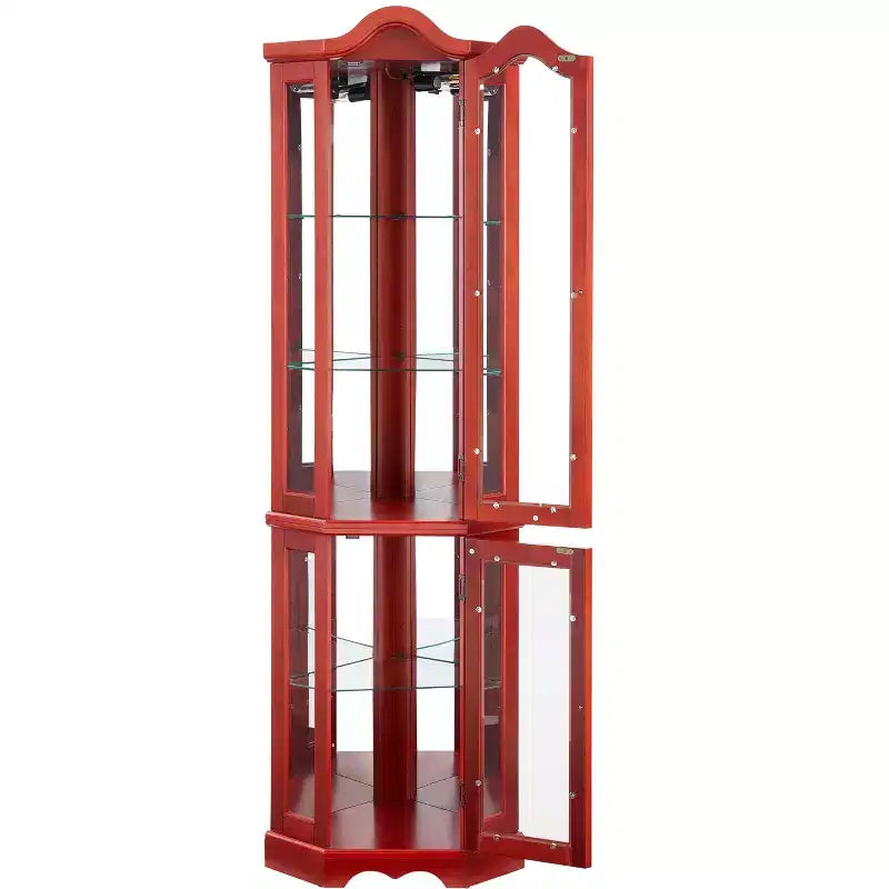 Lighted Corner Curio Cabinet with Tempered Glass Doors & Shelves - Elegant Display Storage for Living Room & Bedroom Decor