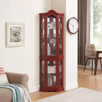 Lighted Corner Curio Cabinet with Tempered Glass Doors & Shelves - Elegant Display Storage for Living Room & Bedroom Decor