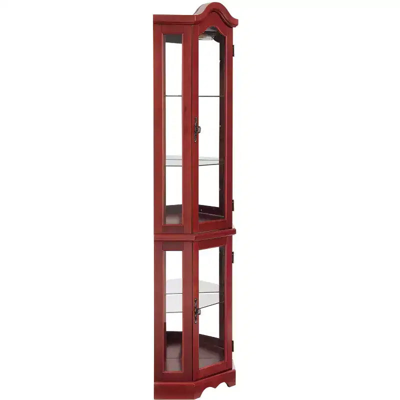Lighted Corner Curio Cabinet with Tempered Glass Doors & Shelves - Elegant Display Storage for Living Room & Bedroom Decor