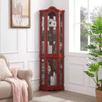 Lighted Corner Curio Cabinet with Tempered Glass Doors & Shelves - Elegant Display Storage for Living Room & Bedroom Decor