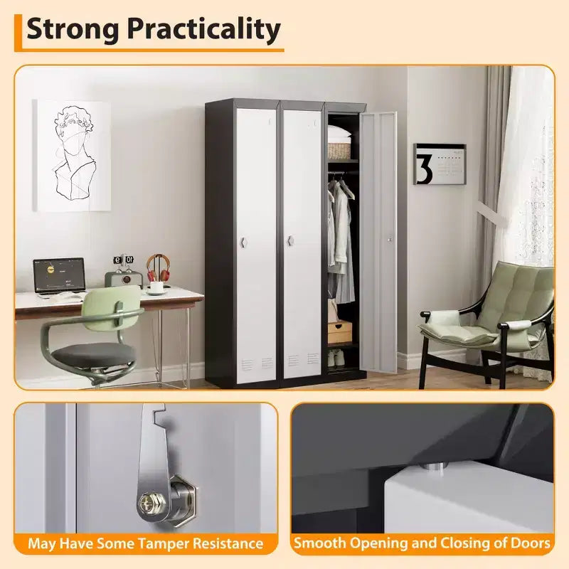 72 Heavy-Duty Steel Locker with Keys, Industrial Storage Cabinet with Adjustable Shelves & Ventilation for Gym, Office, School, Home Use