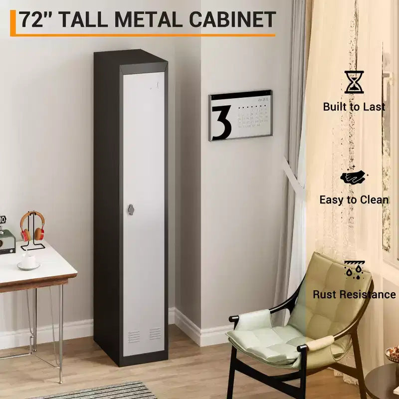 72 Heavy-Duty Steel Locker with Keys, Industrial Storage Cabinet with Adjustable Shelves & Ventilation for Gym, Office, School, Home Use