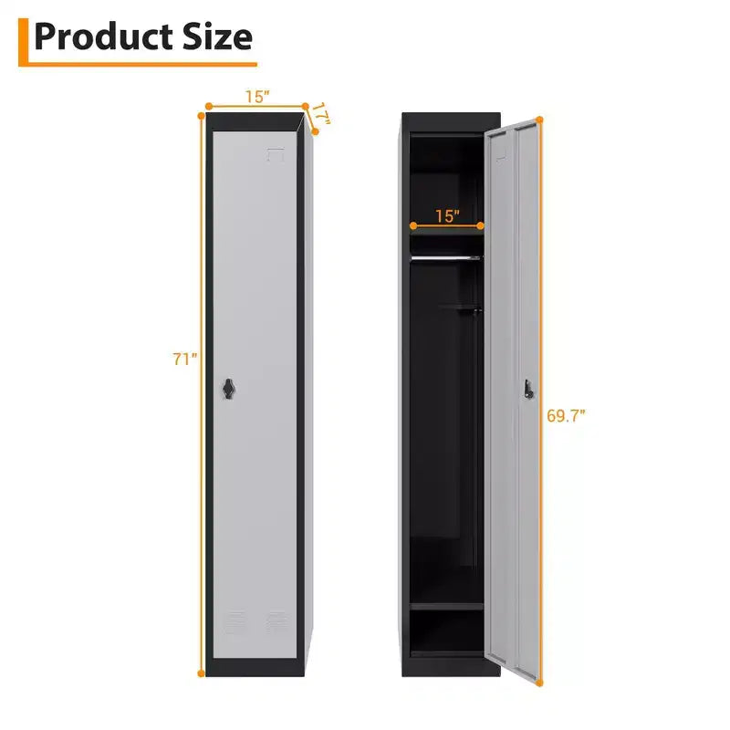 72 Heavy-Duty Steel Locker with Keys, Industrial Storage Cabinet with Adjustable Shelves & Ventilation for Gym, Office, School, Home Use