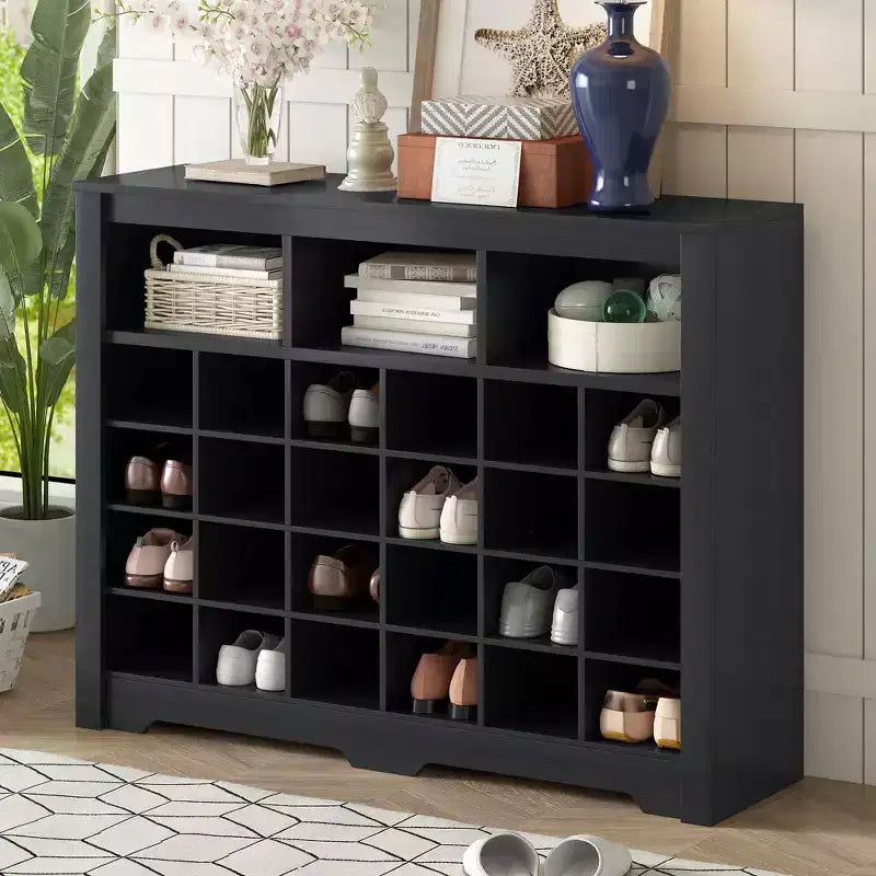 Sleek Shoe Cabinet with Curved Base, Shoe Rack with 24 Shoe, Shoe Cabinet Storage For Entryway, Living Room, Hallway