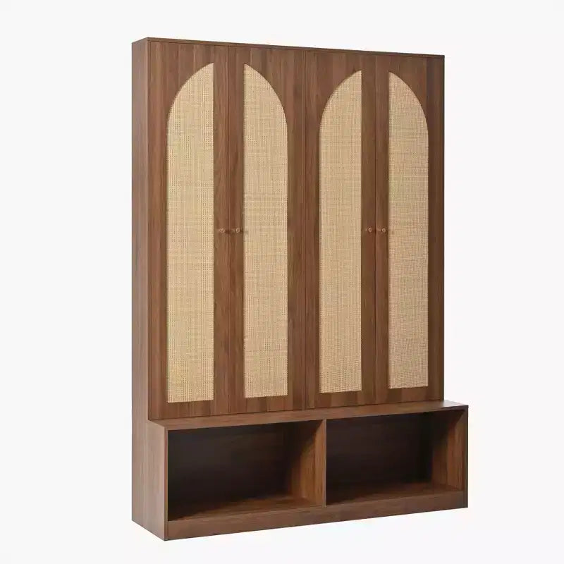 Farmhouse Shoe Cabinet, Freestanding Shoe Organizer with 4-In-1 Seating Bench with 6 Hooks for Entryway, Living Room, Hallway