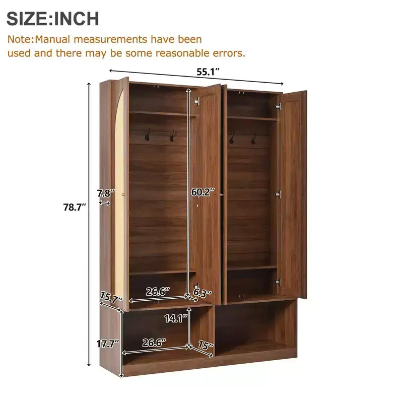 Farmhouse Shoe Cabinet, Freestanding Shoe Organizer with 4-In-1 Seating Bench with 6 Hooks for Entryway, Living Room, Hallway