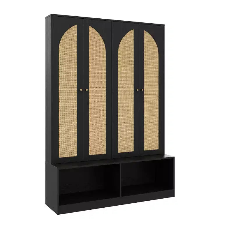 Farmhouse Shoe Cabinet, Freestanding Shoe Organizer with 4-In-1 Seating Bench with 6 Hooks for Entryway, Living Room, Hallway