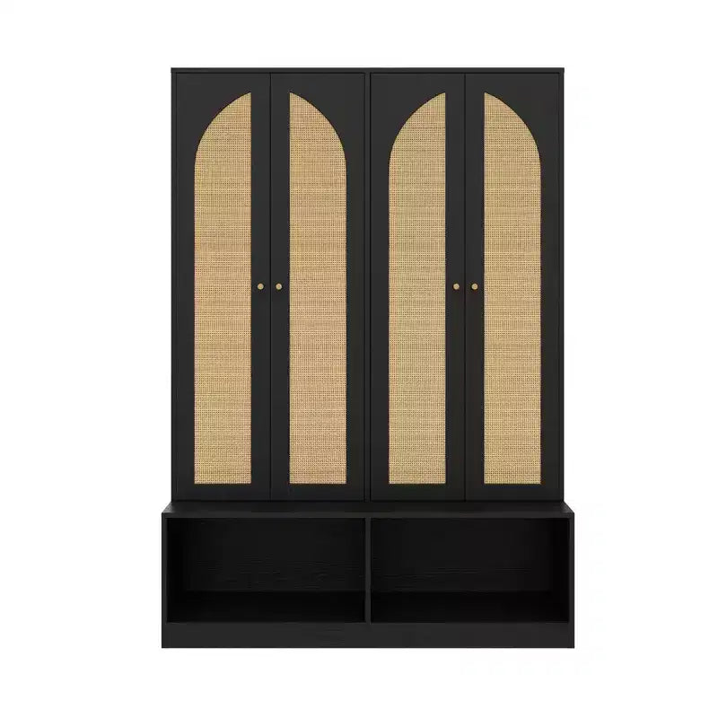 Farmhouse Shoe Cabinet, Freestanding Shoe Organizer with 4-In-1 Seating Bench with 6 Hooks for Entryway, Living Room, Hallway
