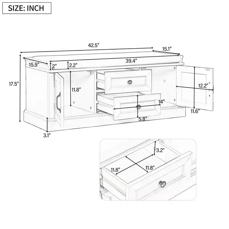Storage Cabinet, Accent Cabinet with 2 Drawers and 2 Doors, Cabinet for Living Room, Hallway, Entryway