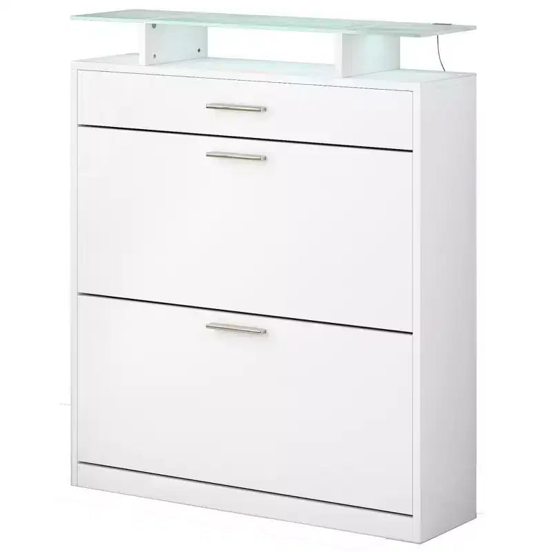 Slim Shoe Cabinet, Freestanding Shoe Organizer with 2 Flip Drawer and 1 Sliding Drawer, Shoe Storage Cabinet for Entryway, Living Room