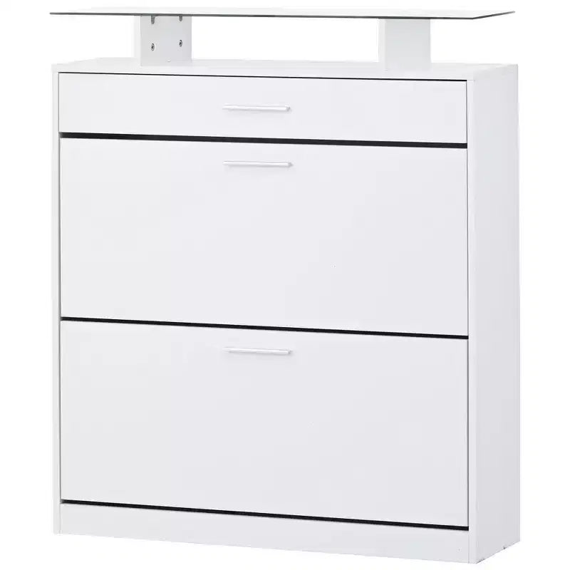 Slim Shoe Cabinet, Freestanding Shoe Organizer with 2 Flip Drawer and 1 Sliding Drawer, Shoe Storage Cabinet for Entryway, Living Room