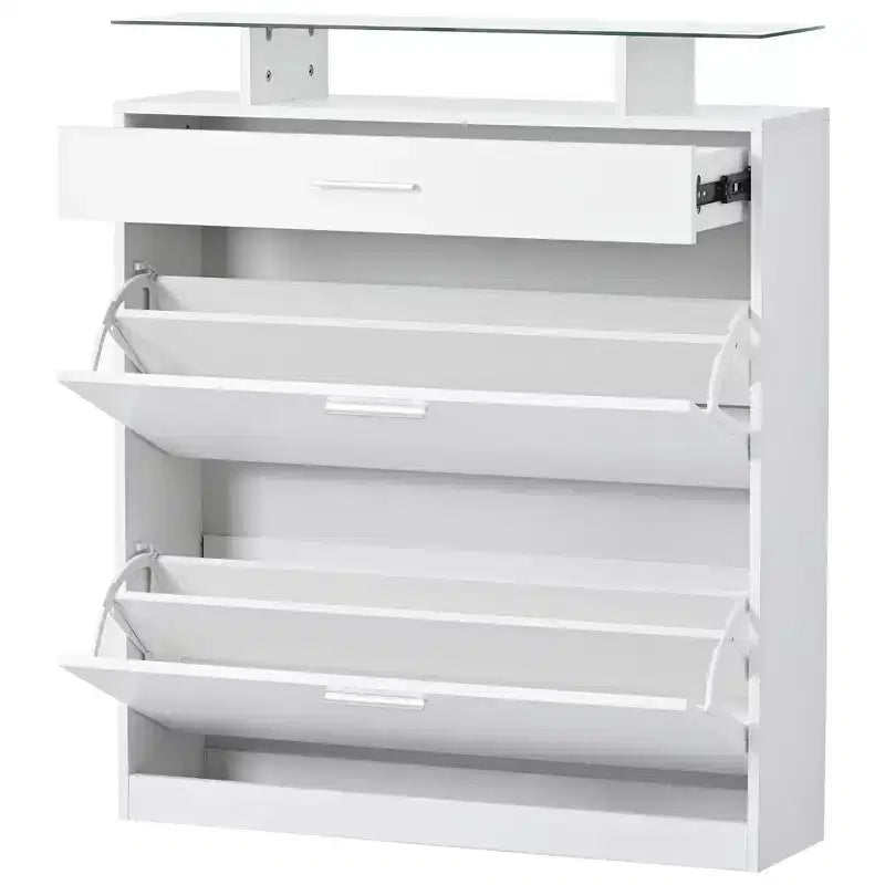 Slim Shoe Cabinet, Freestanding Shoe Organizer with 2 Flip Drawer and 1 Sliding Drawer, Shoe Storage Cabinet for Entryway, Living Room