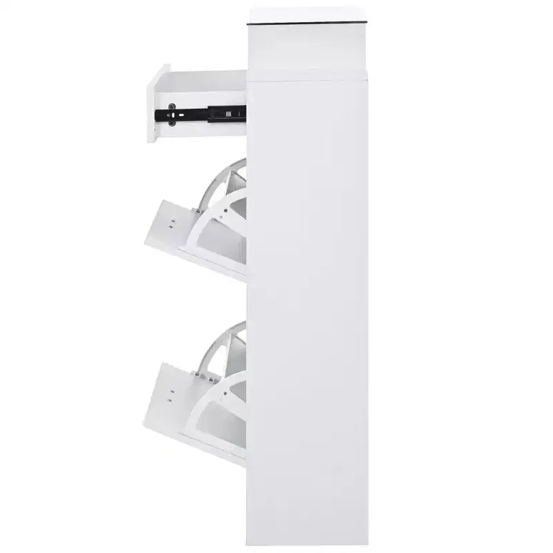 Slim Shoe Cabinet, Freestanding Shoe Organizer with 2 Flip Drawer and 1 Sliding Drawer, Shoe Storage Cabinet for Entryway, Living Room