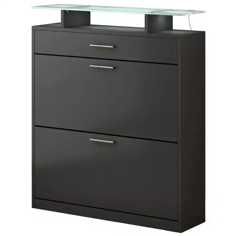 Slim Shoe Cabinet, Freestanding Shoe Organizer with 2 Flip Drawer and 1 Sliding Drawer, Shoe Storage Cabinet for Entryway, Living Room