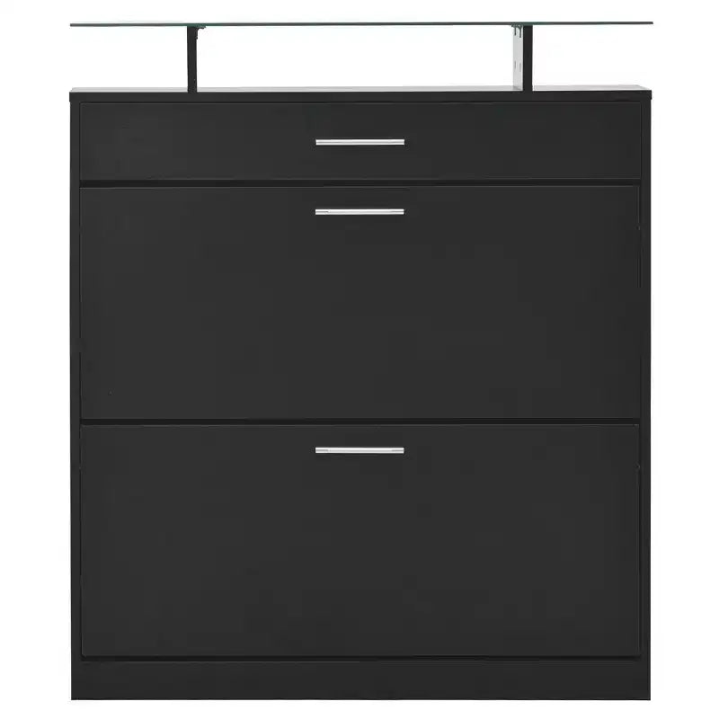 Slim Shoe Cabinet, Freestanding Shoe Organizer with 2 Flip Drawer and 1 Sliding Drawer, Shoe Storage Cabinet for Entryway, Living Room