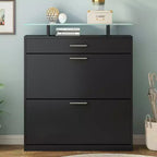 Slim Shoe Cabinet, Freestanding Shoe Organizer with 2 Flip Drawer and 1 Sliding Drawer, Shoe Storage Cabinet for Entryway, Living Room