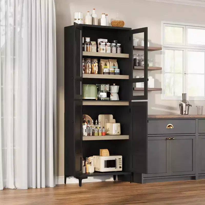 71 Inch Tall 5-Tier Storage Cabinet, 4-Door Pantry Organizer with Adjustable Shelves for Kitchen, Bathroom, Dining Room