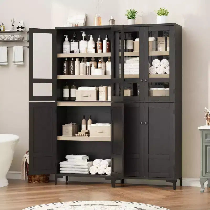 71 Inch Tall 5-Tier Storage Cabinet, 4-Door Pantry Organizer with Adjustable Shelves for Kitchen, Bathroom, Dining Room