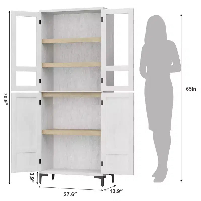 71 Inch Tall 5-Tier Storage Cabinet, 4-Door Pantry Organizer with Adjustable Shelves for Kitchen, Bathroom, Dining Room