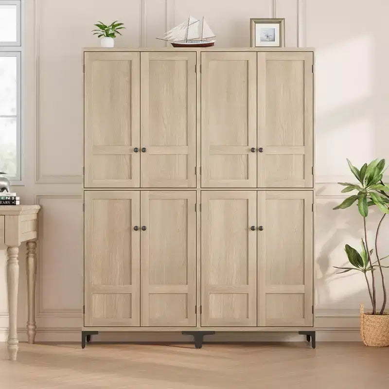 71 Inch Tall 5-Tier Storage Cabinet, 4-Door Pantry Organizer with Adjustable Shelves for Kitchen, Bathroom, Dining Room