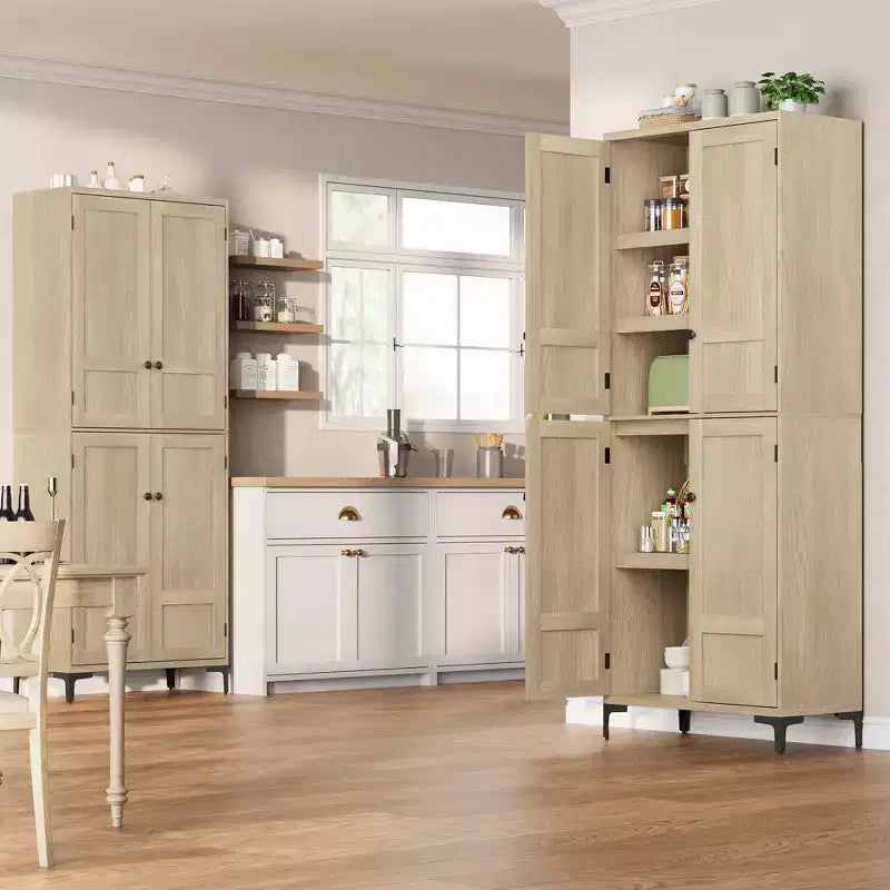 71 Inch Tall 5-Tier Storage Cabinet, 4-Door Pantry Organizer with Adjustable Shelves for Kitchen, Bathroom, Dining Room
