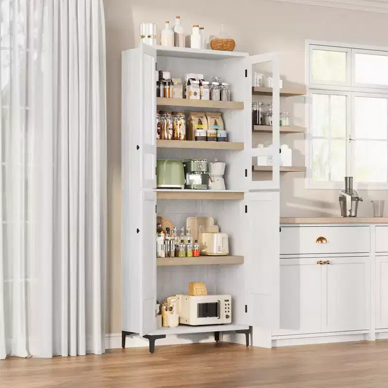 71 Inch Tall 5-Tier Storage Cabinet, 4-Door Pantry Organizer with Adjustable Shelves for Kitchen, Bathroom, Dining Room