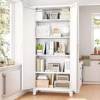 70.87'' Tall Metal Pantry Cabinet with 2 Doors, with 4 Adjustable Shelves, Steel Cupboard for Kitchen, Pantry, Dining Room, Living Room, White