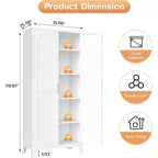 70.87'' Tall Metal Pantry Cabinet with 2 Doors, with 4 Adjustable Shelves, Steel Cupboard for Kitchen, Pantry, Dining Room, Living Room, White