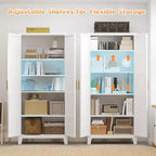 70.87'' Tall Metal Pantry Cabinet with 2 Doors, with 4 Adjustable Shelves, Steel Cupboard for Kitchen, Pantry, Dining Room, Living Room, White