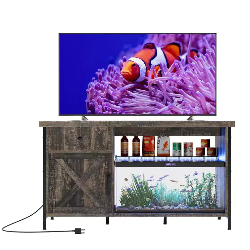 55-75 Gallon Fish Tank Stand, Heavy Duty Aquarium Stand with Storage Cabinet, TV Consoles Table for 80/75/70 Inch TVs, Large Turtle Tank Stand