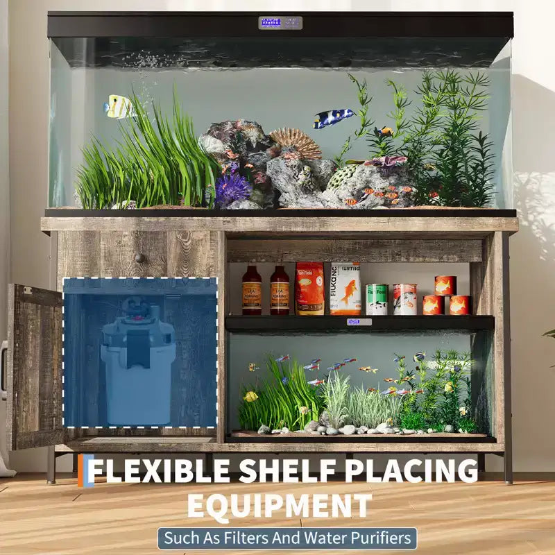 55-75 Gallon Fish Tank Stand, Heavy Duty Aquarium Stand with Storage Cabinet, TV Consoles Table for 80/75/70 Inch TVs, Large Turtle Tank Stand