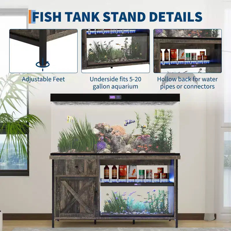 55-75 Gallon Fish Tank Stand, Heavy Duty Aquarium Stand with Storage Cabinet, TV Consoles Table for 80/75/70 Inch TVs, Large Turtle Tank Stand