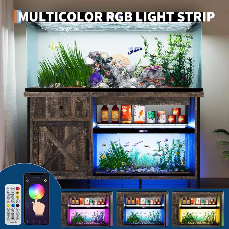 55-75 Gallon Fish Tank Stand, Heavy Duty Aquarium Stand with Storage Cabinet, TV Consoles Table for 80/75/70 Inch TVs, Large Turtle Tank Stand