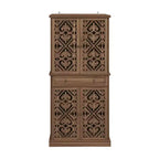 Tall Cabinet with 4 Rattan/Carved Doors, Storage Cabinet with 1 Drawer and 4 Adjustable Inner Shelves, Accent Cabinet for Living Room, Bedroom