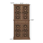 Tall Cabinet with 4 Rattan/Carved Doors, Storage Cabinet with 1 Drawer and 4 Adjustable Inner Shelves, Accent Cabinet for Living Room, Bedroom