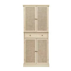 Tall Cabinet with 4 Rattan/Carved Doors, Storage Cabinet with 1 Drawer and 4 Adjustable Inner Shelves, Accent Cabinet for Living Room, Bedroom