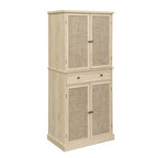 Tall Cabinet with 4 Rattan/Carved Doors, Storage Cabinet with 1 Drawer and 4 Adjustable Inner Shelves, Accent Cabinet for Living Room, Bedroom