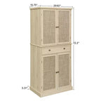 Tall Cabinet with 4 Rattan/Carved Doors, Storage Cabinet with 1 Drawer and 4 Adjustable Inner Shelves, Accent Cabinet for Living Room, Bedroom