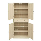 Tall Cabinet with 4 Rattan/Carved Doors, Storage Cabinet with 1 Drawer and 4 Adjustable Inner Shelves, Accent Cabinet for Living Room, Bedroom