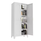 4-Door Storage Cabinet with Cane Panels and Adjustable Shelves for Living Room, Dining Room, or Entryway, Black and Natural