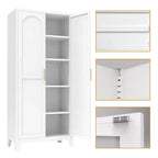 4-Door Storage Cabinet with Cane Panels and Adjustable Shelves for Living Room, Dining Room, or Entryway, Black and Natural
