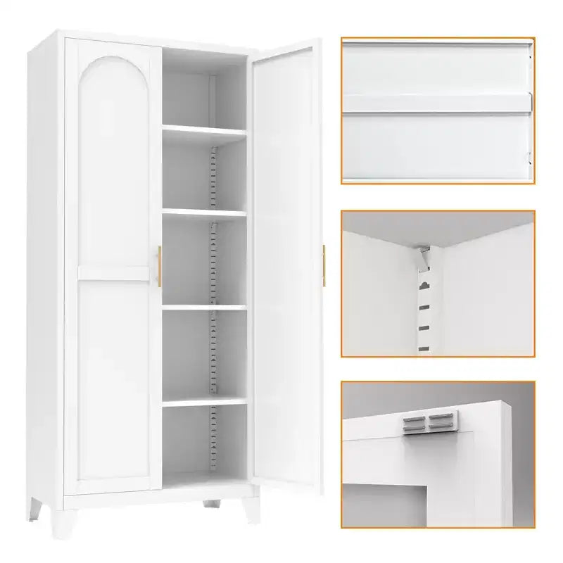 4-Door Storage Cabinet with Cane Panels and Adjustable Shelves for Living Room, Dining Room, or Entryway, Black and Natural