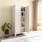 4-Door Storage Cabinet with Cane Panels and Adjustable Shelves for Living Room, Dining Room, or Entryway, Black and Natural