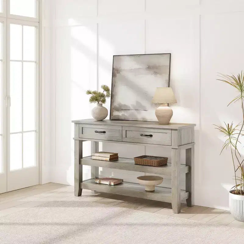 47.2 Farmhouse Console Table with 2 Drawers, 3-Tier Entryway Table with Storage for Living Room, Hallway, Entry