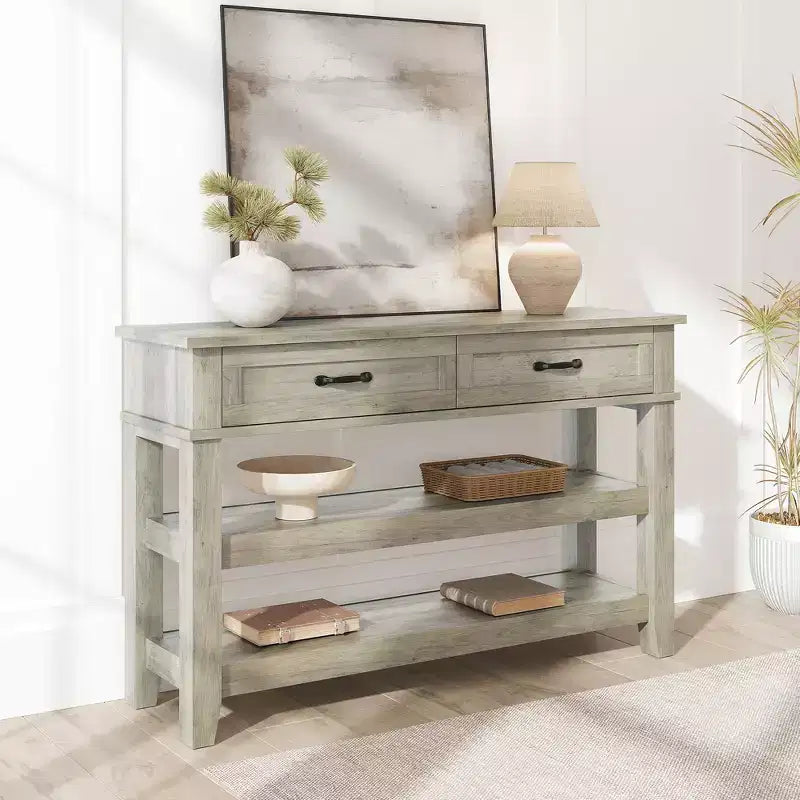 47.2 Farmhouse Console Table with 2 Drawers, 3-Tier Entryway Table with Storage for Living Room, Hallway, Entry
