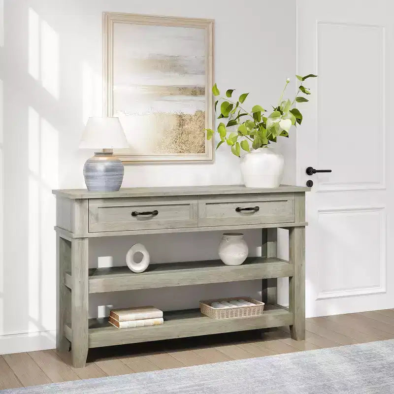 47.2 Farmhouse Console Table with 2 Drawers, 3-Tier Entryway Table with Storage for Living Room, Hallway, Entry